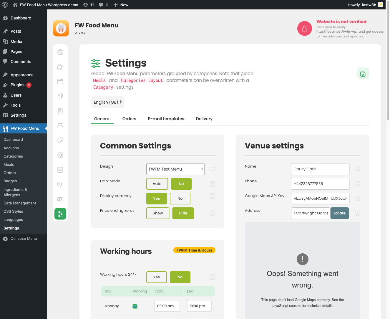 General tab showing Common and Location sections