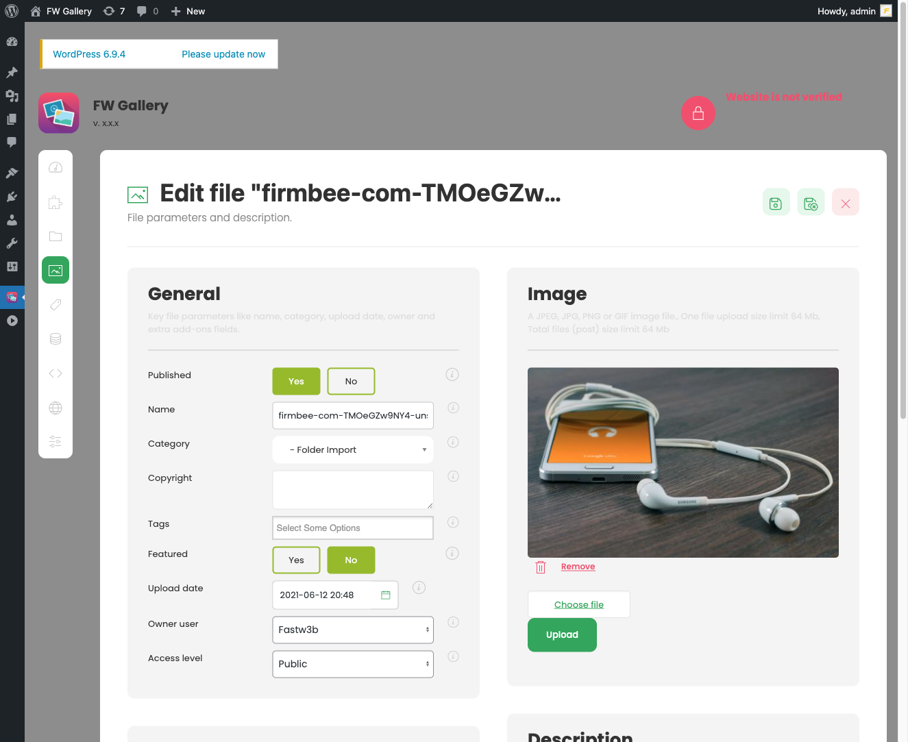 File edit form showing standard fields