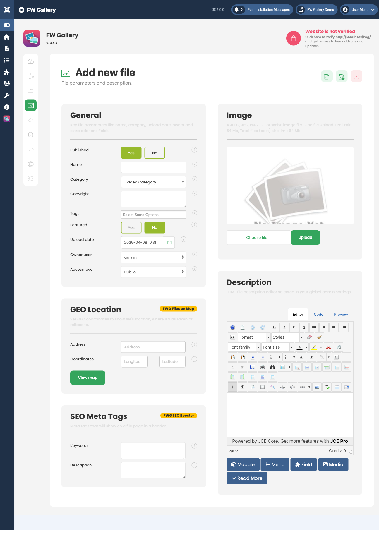 File edit form showing standard fields