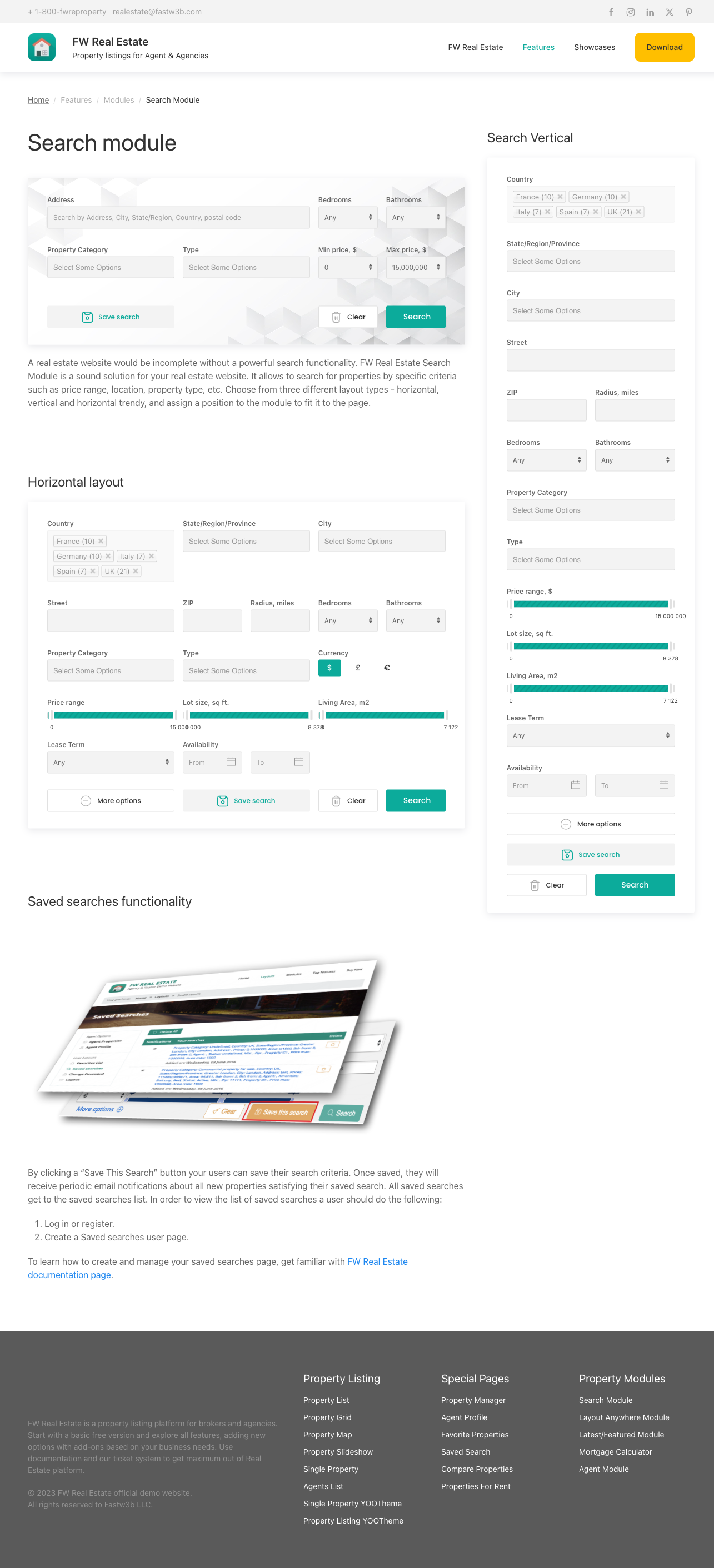Search module with default layout on homepage