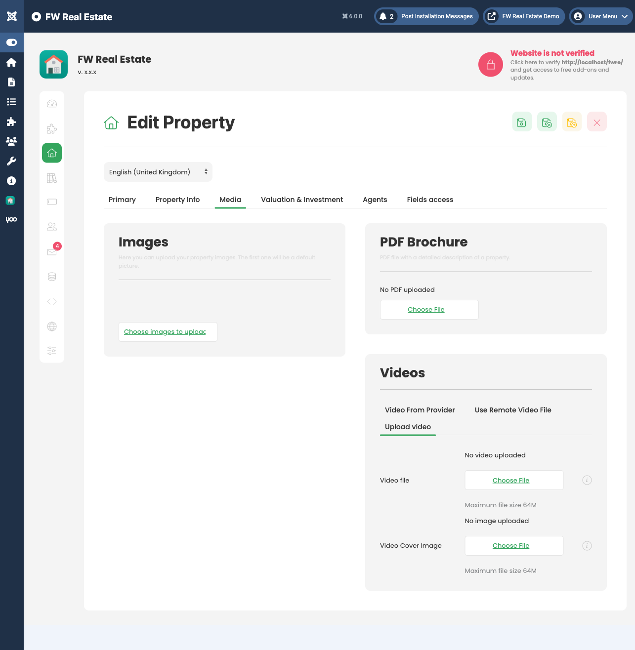 Gallery tab with image upload area