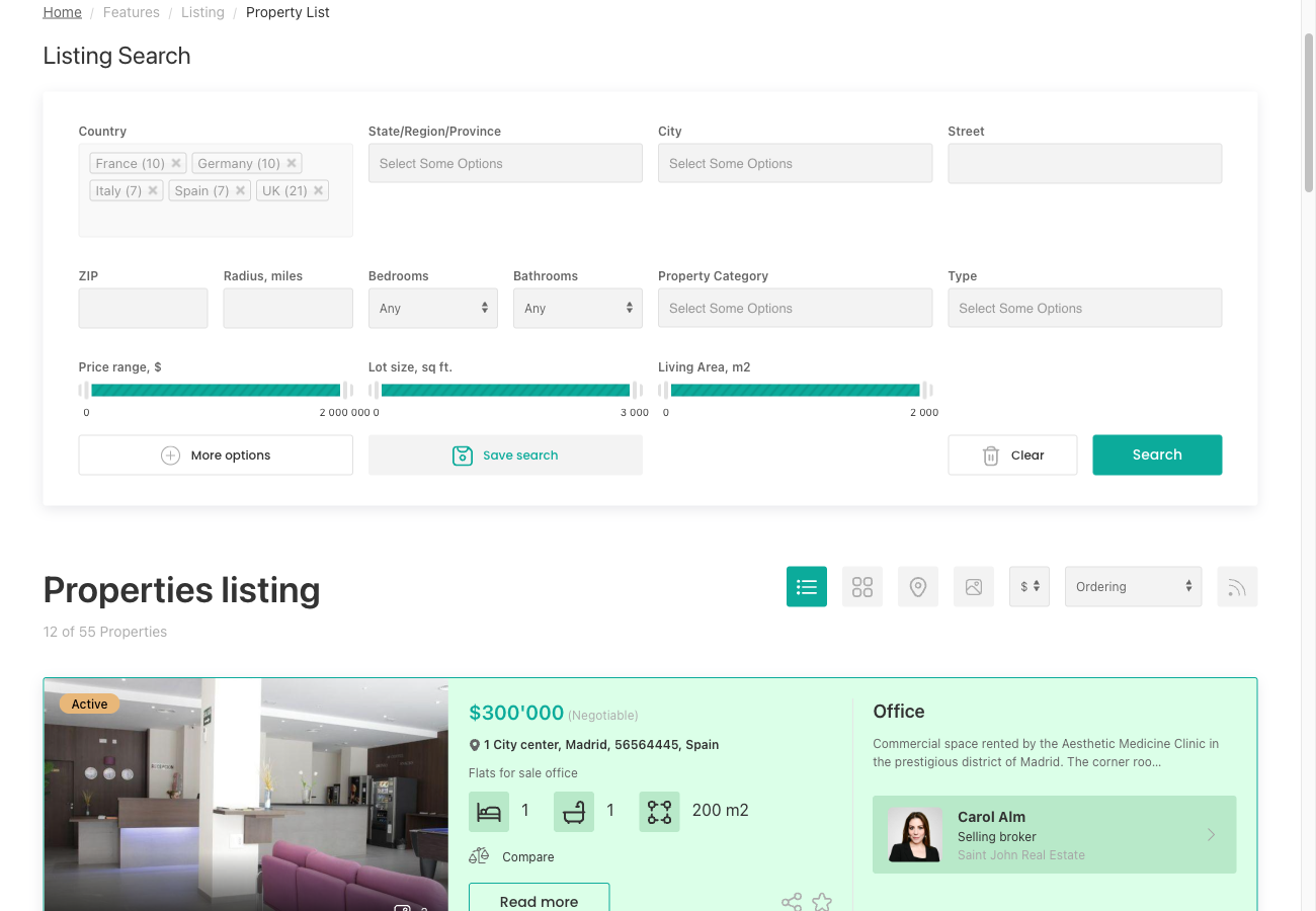 Save Search button on listing page